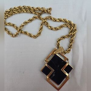 Vtg. MIRIAM HASKELL Blue Glass Stone Pendant Chain Necklace 18"